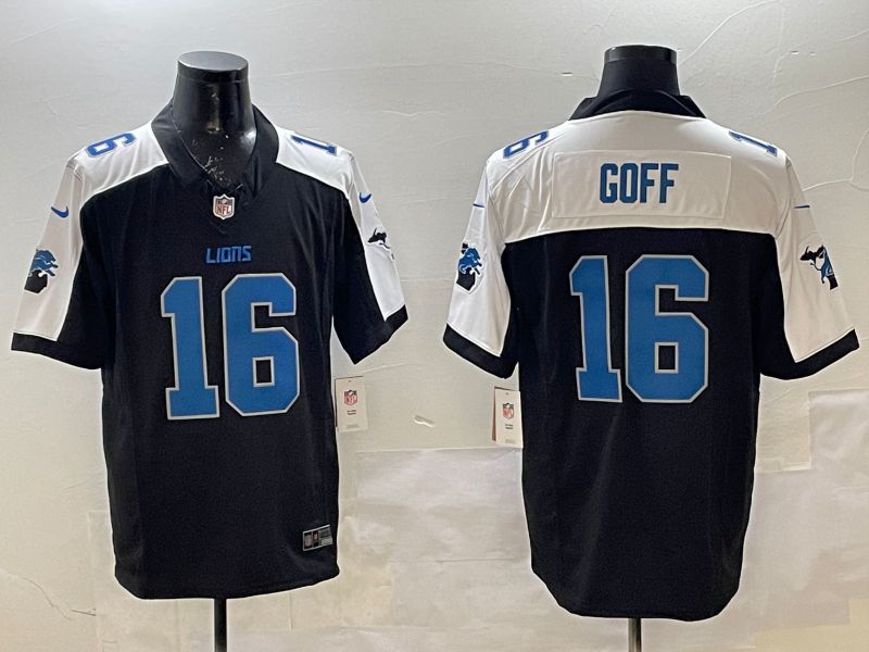 Men Detroit Lions #16 Goff Black Thanksgiving three generations 2025 Nike Limited NFL Jersey style 1